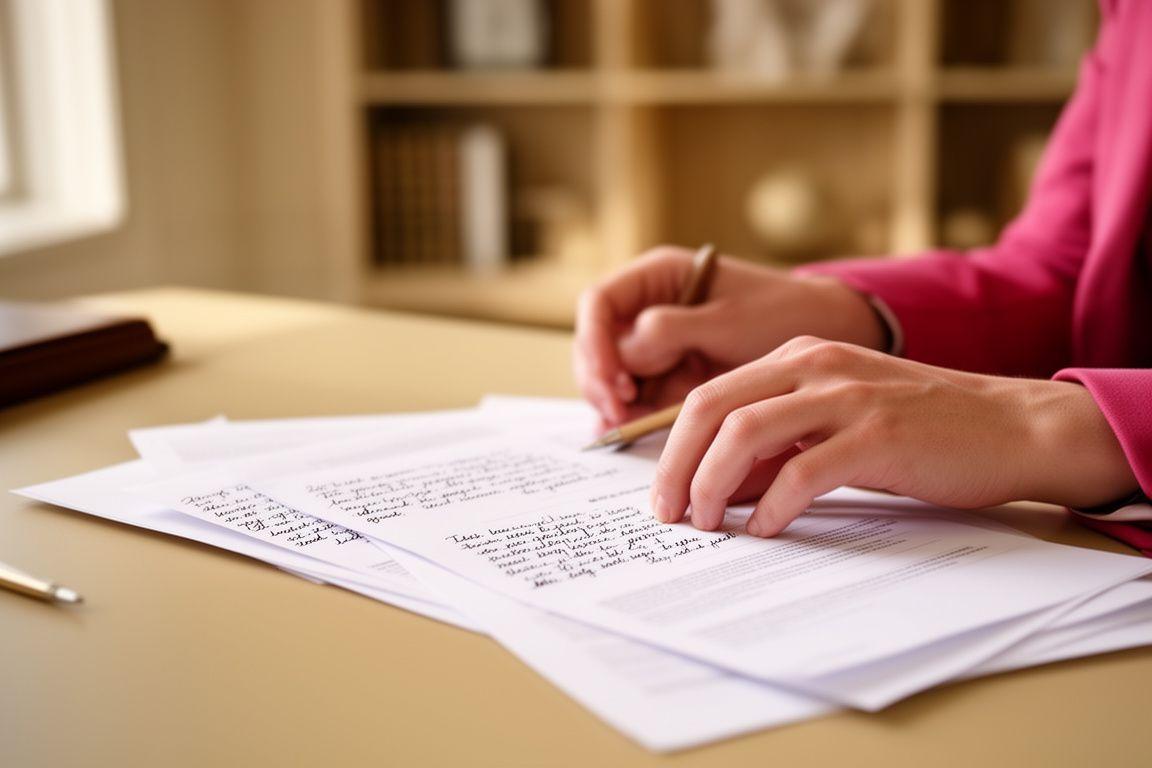 Solicitor reviewing handwritten notes and contract papers in a warm Sandwell office with natural light